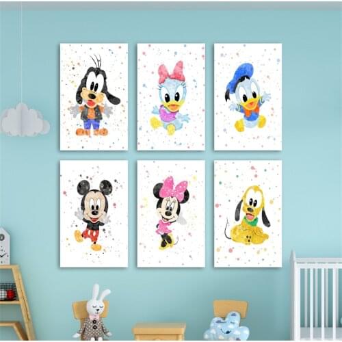 Disney Poster and Print Mickey Mouse and Donald Duck Canvas Paintings Nordic Wall Art Picture for Living Room Home Decoration