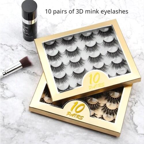 10 Pairs of 3D Mink Eyelashes Natural False Eyelashes Dramatic Fluffy Thick Volume Cross Reusable Eyelash Makeup Tools