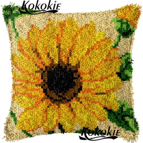 Handmade Embroidery Pillowcase latch Hook sunflower Pillow Kits 3d Needlework Unfinished Crocheting Rug Kits Yarn printed carpet