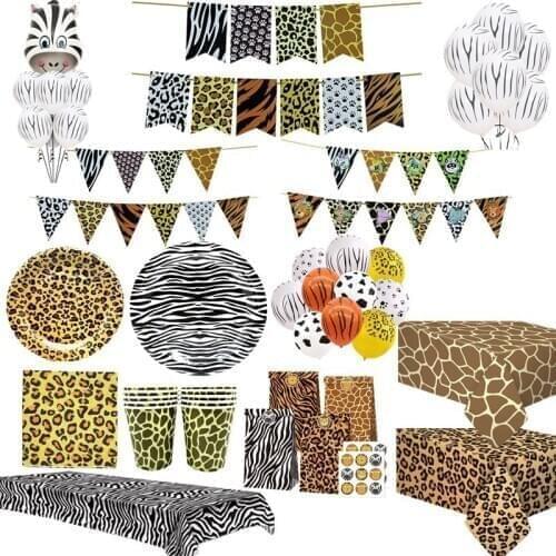 Jungle Animal Birthday Party Leopard Balloon Plates Napkins Cups Tableware Paper Banner Kids Birthday Decorations Party Supplies