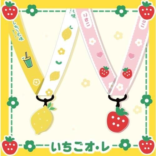 Cartoon Cute Strawberry Mobile Phone Strap Lemon Neck Strap Lanyards for Keys ID Card Badge Holder USB DIY Hang Rope Lanyard
