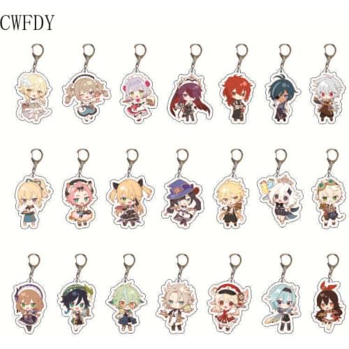 Mixed 21pcs Styles Genshin Impact Zhongli Diluc Keychain Game Character Venti Paimon Tartaglia Mona Acrylic Key Chain Accessory