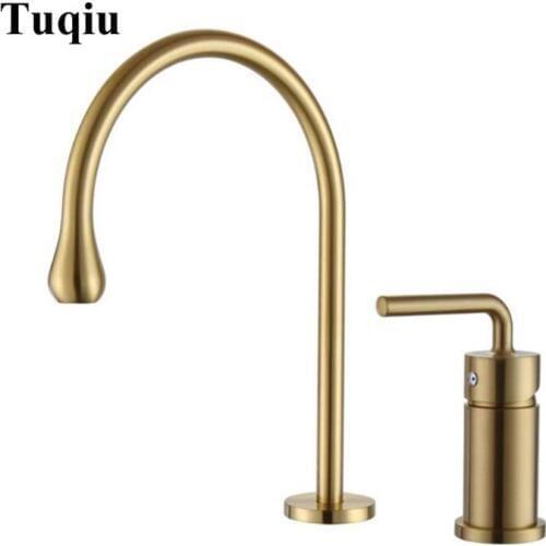 New Arrival Brush gold Copper Bathroom Widespread sink Faucet 2 Holes cold and hot bathroom sink faucet basin mixer