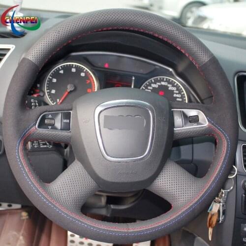 DIY Hand-Stitched Non-slip Black Leather Car Steering Wheel Cover For Audi A4 (B8) 2004-2012 A6 (C6) 2004-2011 Car Accessories