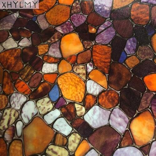 Static Cling Window Film Stained Stone Glass Sticker Frosted Opaque Cobblestone Bathroom Door Kitchen Bedroom Decorative Films