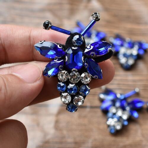 Rhinestone Bee Beaded Blue Patch for Clothing Sewing on Beading Applique Clothes Shoes Bags Decoration Patch DIY Apparel