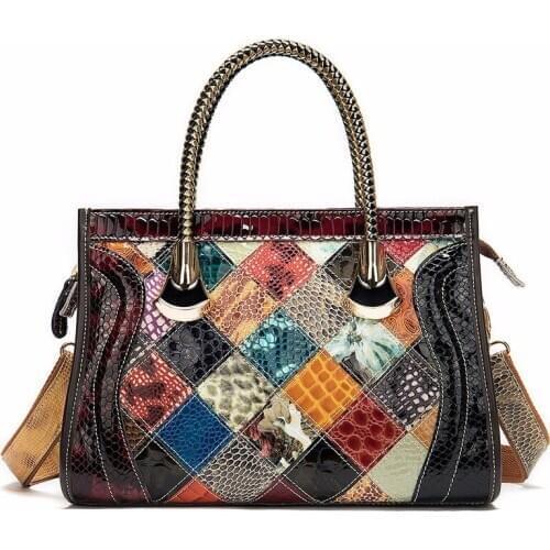 Fashion Genuine Leather Tote Women Shoulder Bag Top Layer Real Cowhide Ladies Handbag Casual Female Stitching Bag For Women Gift