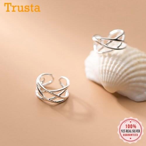 TrustDavis Real 925 Sterling Silver Fashion 3 Layer Cross Clip Earrings For Women Wedding Party Birthday Jewelry DB160