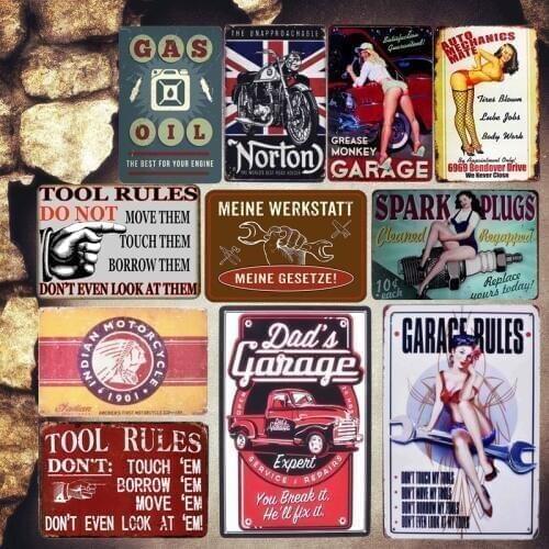 Dads Garage Vintage Metal Tin Signs Tool Rules Decorative Plates Parts Service Wall Stickers Motorcycle Poster Home Decor MN72