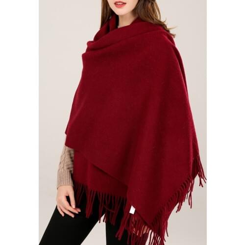 Women 100% Real Wool Shawl Red Scarf Winter Echarpe Large Pashmina Wraps Tassel Cashmere Foulard Solid Pure Wool Scarves Capes