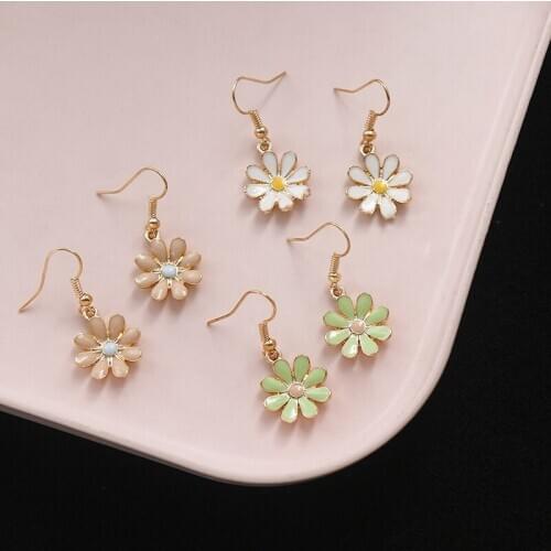 Korean Elegant Flower Drop Earrings for Women Girl 2020 Summer New Metal Colorful Floral Statement Dangle Earrings Party Jewelry