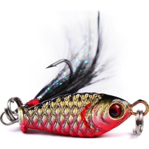 1 Pcs 25mm/5.27g Bait Fishing Lure Wobblers Spinner Metal Lures VIB Hard Baits With Feather Treble Hook Spinner Bait Fishing