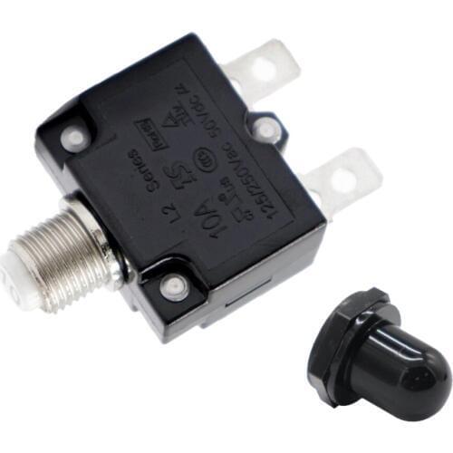10 Amp Thermal Overload Protector, DC50V Push Reset Button Circuit Breaker with Black Button Cap