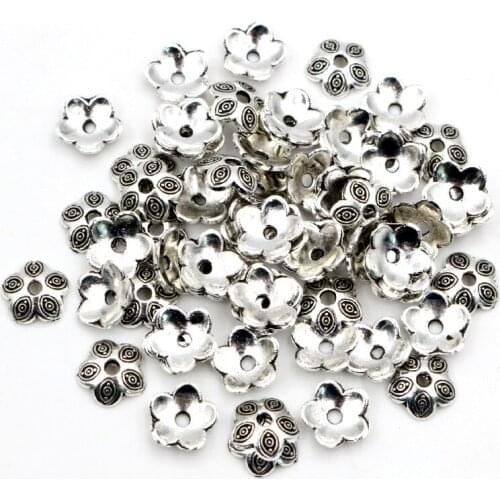 8mm 50pcs Beads Cap Antique Silver Plated Color Flower Shape Bead End Caps Findings For Women Jewelry Making End Caps -P6-49