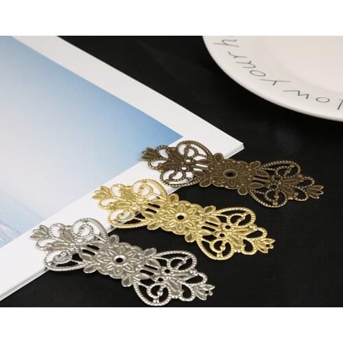 10pcs Gold/Rhodium/Bronze Plated 31x75mm Filigree Flower Wraps Connectors Metal Crafts Gift Decoration DIY Jewelry Making