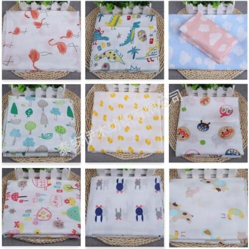 2m/lot Animal Double Gauze Fabric Cotton Print Baby Infants Clothes Bedding Sewing Accessories