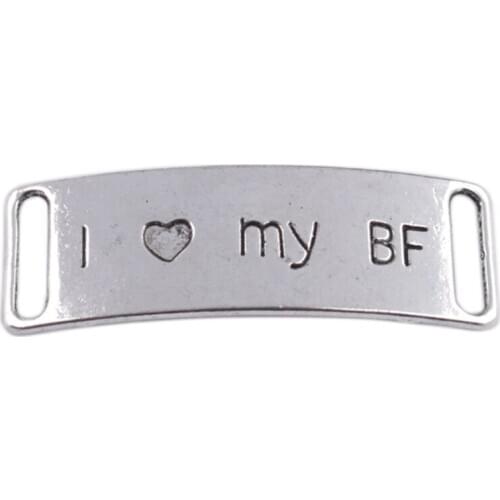 30PCS Tibetan Silver Color I Love My BF Word Connector Links A36204