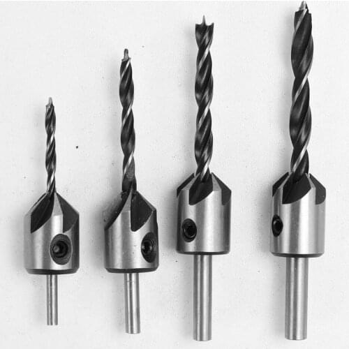 4 Pcs/lot HSS 5 Flute HSS Countersink Drill Bit Drill Press Set Reamer Screw Woodworking Chamfer Tool Drill
