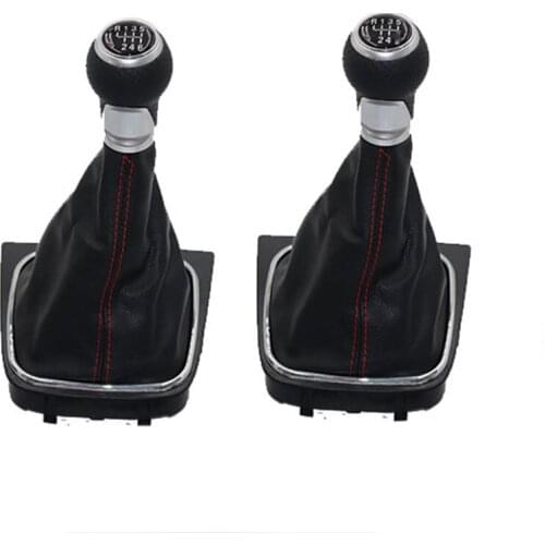 5/6 Speed silver Car Shift Gear Knob Lever Gaitor Boot Cover For VW Golf 5 MK5 R32 GTD GTI 2004 - 2009 black red line