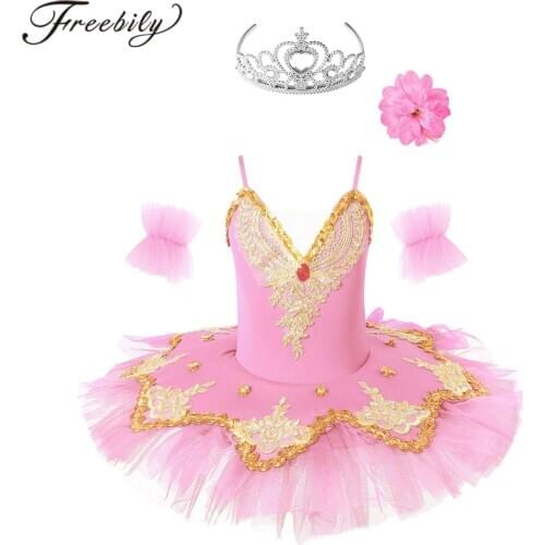 Ballet Dress Kids Sleeveless Sequins Ballet Dance Gymnastics Leotard Tutu Dress Girls Ballerina Dress Swan Dancewear Outfit