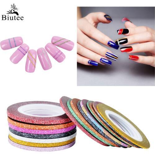 Biutee 10Pcs/lot Mixed Colors Scrub Metal Gold Silver 1mm 2mm 3mm Nail Striping Tape Line For Nails Decorations DTY Nail Decal