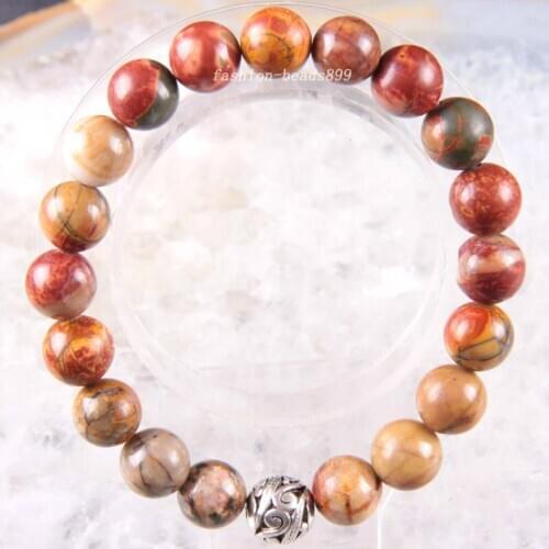 Bracelet 6 8 10 12 14MM Natural Stone Gem Round Beads Stretch Picasso Jaspers Bangle Charm Strand Fashion Jewelry 8"
