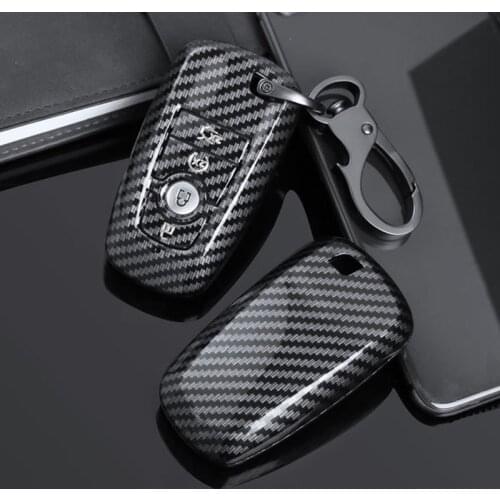 4 Buttons Car Remote Key Case Cover Fob Shell Fit for Ford Explorer Expedition Mustang Fusion Edge 2018 Carbon Fiber Style