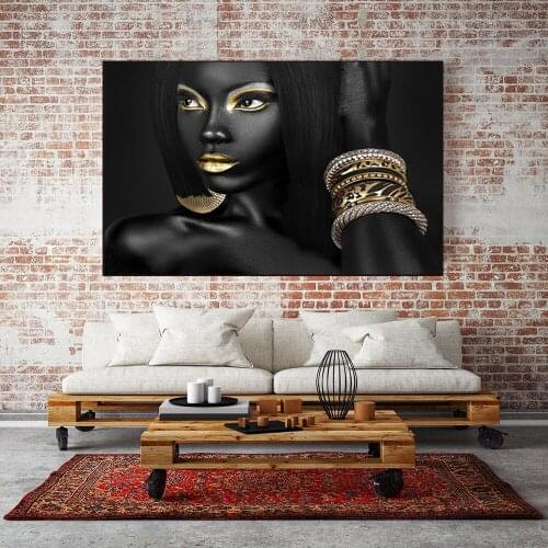 Black Gold Sexy Woman Portrait Wall Art Canvas Painting on Canvas Posters and Prints Scandinavian Wall Picture for Living Room