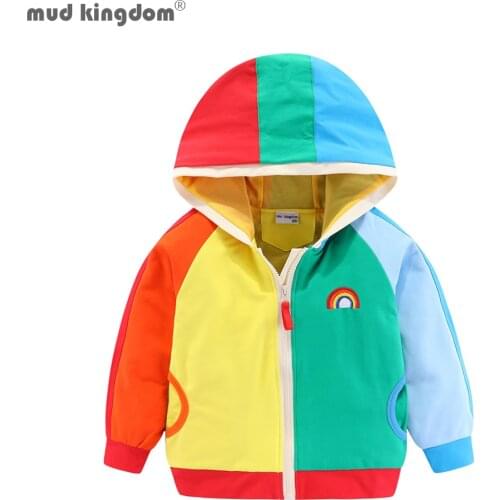 Mudkingdom Girl Boy Hooded Jacket Kids Hoodies Zip Up Rainbow Boys Sweatshirts with Hood Colorful Stripe Girls Outerwear Spring
