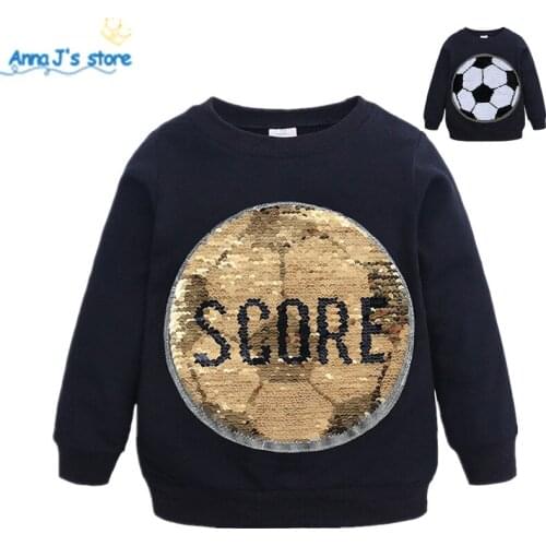 Shirts for Kids Football Sequins pattern Pullover Girls Autumn Tee Kids Sequins Sweatshirts Long Sleeve Children T-Shirts ZX379
