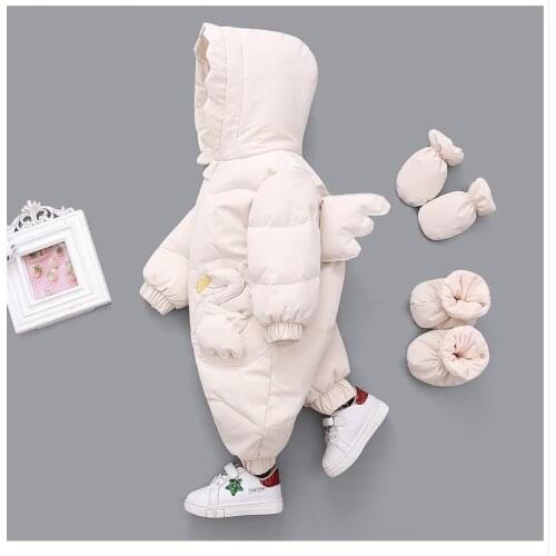 Baby crawler suit with fleece warm suit and foot - covering down jacket