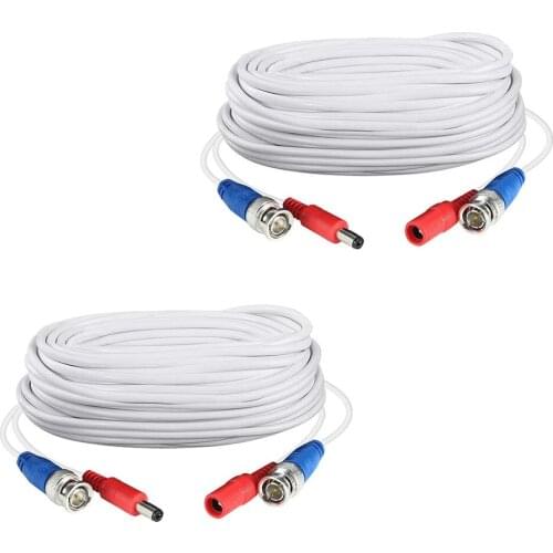 Black/White 60ft /18.3m 2-in-1 Video Power CCTV Cable BNC Extend Cord for Home Security Surveillance Cameras DVR System