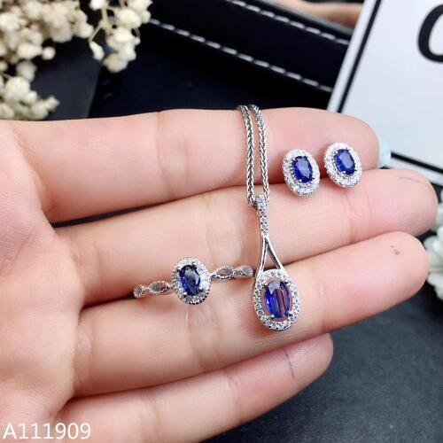 KJJEAXCMY boutique jewelry 925 sterling silver inlaid Natural sapphire Necklace Ring Earring fine female Suit Support popular