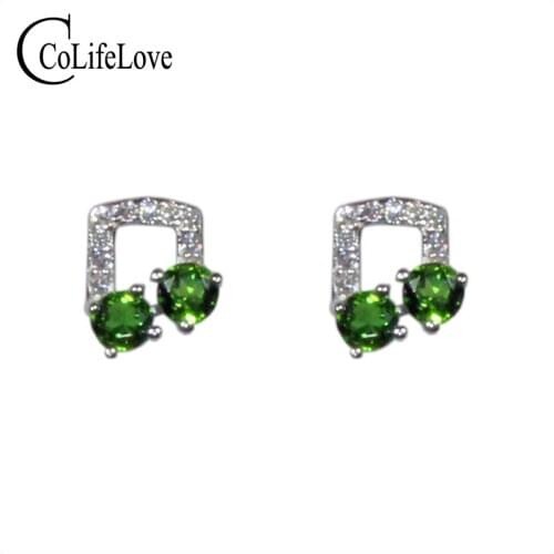 CoLife Jewelry 925 Silver Music Note Stud Earrings for Young Girl 4 Pieces Natural Diopside Earrings Fashion Gemstone Earrings