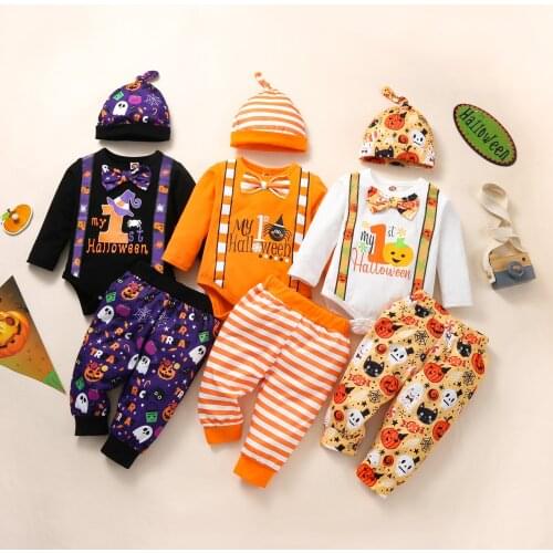 2021-07-12 Lioraitiin 0-18M Newborn Infant Baby Boy Girl 3Pcs Halloween Clothing Set Long Sleeve Romper Top Long Pant Hat