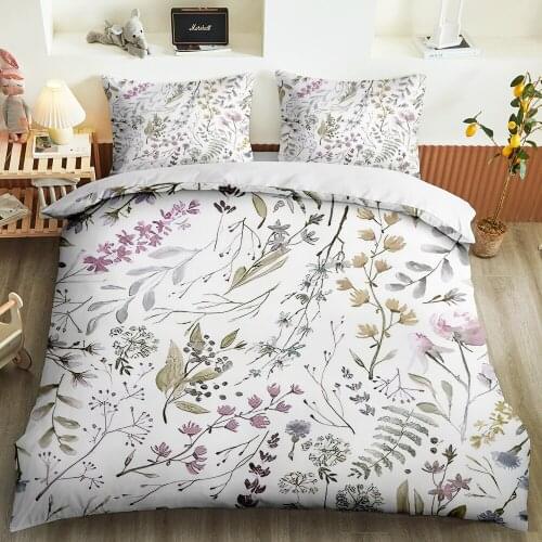 Simplicity 3D Printing Plants Leaves Flowers Cotton Bedding Set Queen King Size Duvet Cover Pillowcase 2/3PCS