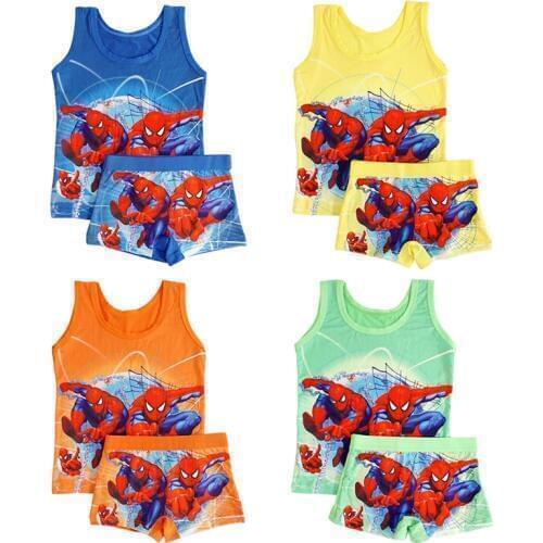 Girls Boys Clothing Summer Cartoon Sleeveless T-shirt Children Princess Spiderman T shirts Panties Boxers Briefs Set