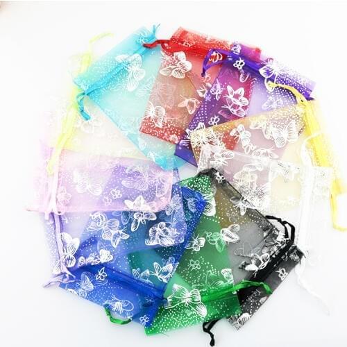 7x9cm Mini Organza Bags Drawstring Pouches Gifts Bags Wedding Favors Tulle Bags Lovely Butterfly Organza 100pcs Free shipping