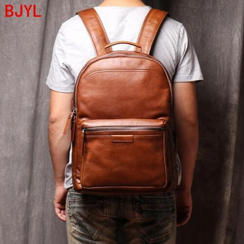Mens Backpack Genuine Leather Shoulder Bag Large Capacity Men School Backpack Male Laptop Bag Travel Backpacks Original Solid