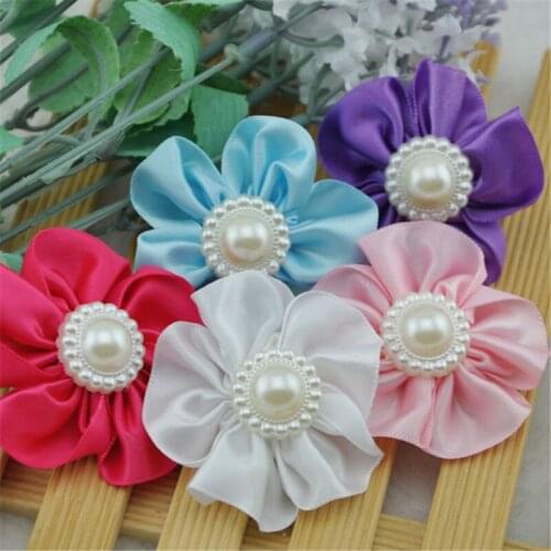 20pcs Ribbon Satin W/pearl wedding/Appliques/Craft/Girl Lots mix E197