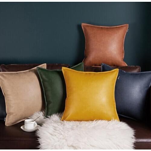 Nordic Solid PU Leather Pillowcases Decoration Cushions Covers For Sofa Bed Car Seat Pillow Cover Waterproof Throw Pillows