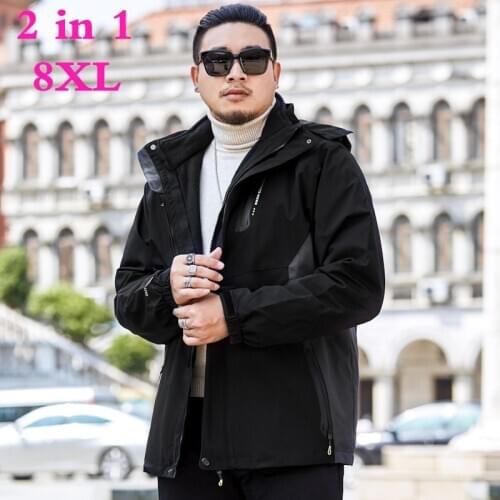 2020 new plus size 8XL 7XL Mens Winter Fleece Jacket 2 Pieces Outdoor Sports Windbreaker Fishing Hiking Camping Ski Brand Coat