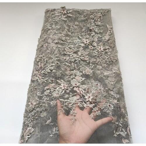 Latest 2021 Tulle Lace Fabric High Quality African Embroidery Swiss French Guipure Sequins Wedding Party Dress Beaded 5yards