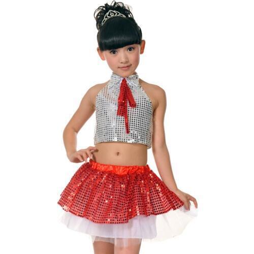 New Standard Ballroom Dance Dress Childrens Girls Show Modern Dance Sequins Choral Suit Dresses Kids Jazz Dancing Pupils B-3042