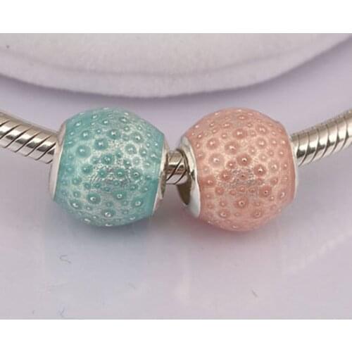 S925 Bead Charm for Women Bangle Bracelet Pink Blue Enchantment Charm Transparent Pink Enamel DIY Jewelry