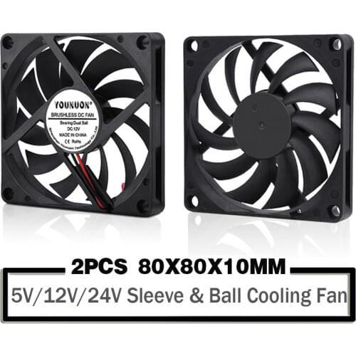2PCS YOUNUON 80MM 5V USB 80x80x10mm 8cm 5V 12V 24V 8010 2PIN 3PIN Brushless DC Cooling Cooler PC CPU Computer Case Fan Cooler