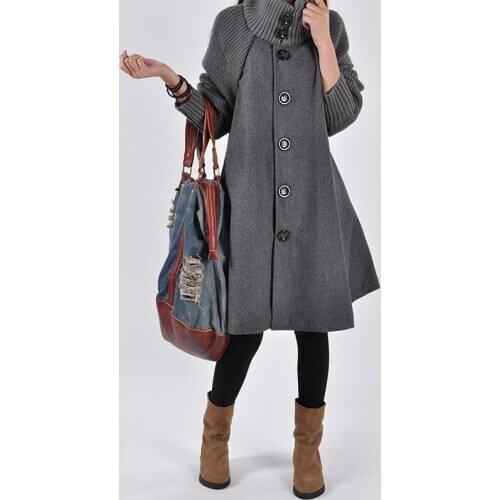 Autumn Winter Womens Coat Long Loose Plus Size Maternity Pregnancy Cloak Female High Neck Knitted Sleeve Jackets