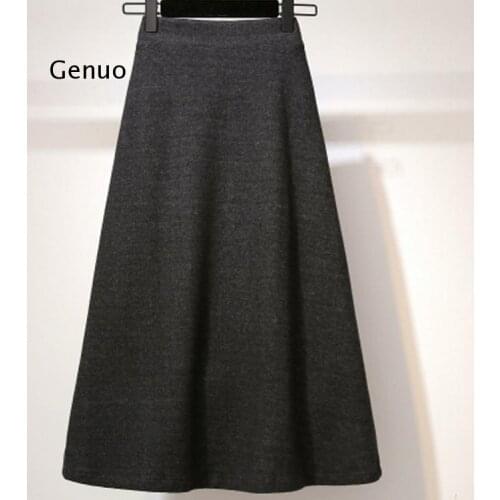 Autumn Knitted High Waist Skirt Women Large Size Vintage Office Lady Faldas Casual Simple A-line Skirts Saia Midi Warm