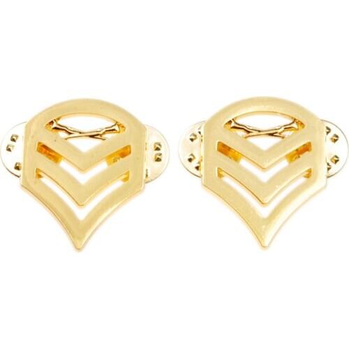 PAIR US ARMY STAFF SERGEANT FIRST CLASS RANK METAL BADGE PIN GOLD