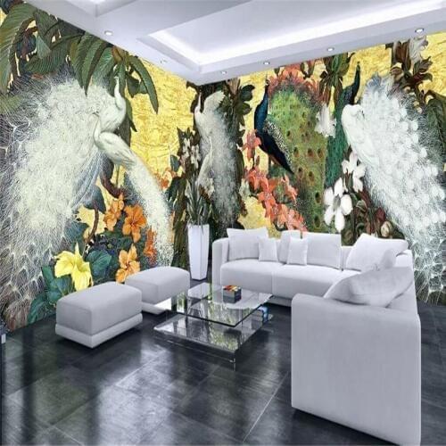 Peacock European TV sofa full house background wall professional production mural wallpaper wholesale custom poster photo wall